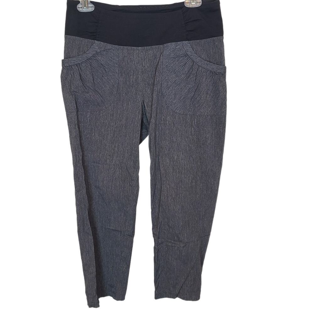 Prana Womens M Gray Black Mid Rise Pull On Stretch Summit Capri Pants Pockets